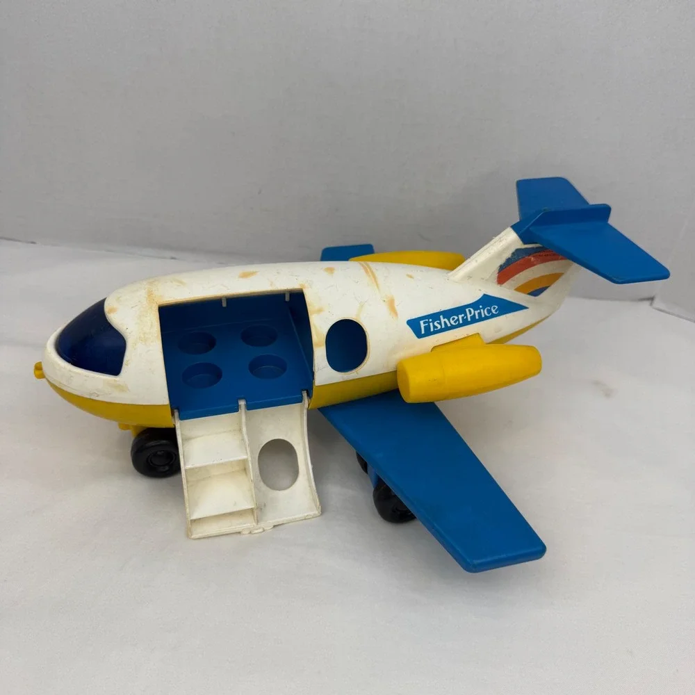 Vintage 1981 Fisher-Price Little People Jet Airplane 933 Yellow White Blue